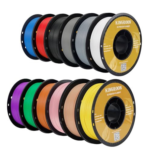Image of Kingroon PLA 3D Printer Filament, 12Rolls, Dimensional Accuracy + /- 0.03 mm, 12kg Spool(26.4lbs), 1.75 mm,Black White Grey Red Green Yellow Purple Skin Blue Silver Pink Orange
