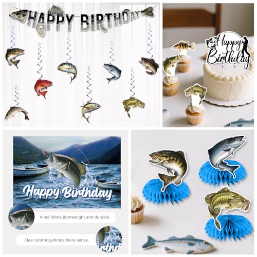 Image of 219Pcs cocomigo Fishing Birthday Party Decorations Tableware Set, 25 Serves