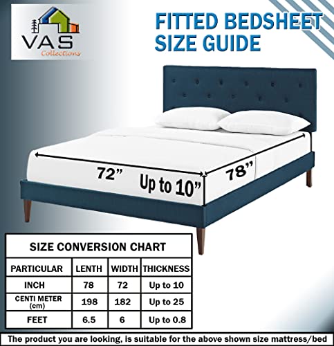 Image of VAS COLLECTION Premium Elastic Fitted Bedsheets with 2 Pillow Covers | Double Bed with All Around Elastic 160 TC Supersoft & Longlasting | Size - 72x78+10 inches | Aqua, Cotton