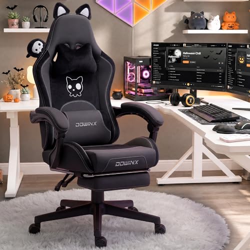 Dowinx Gaming Chair with Cat Ears and Massage Lumbar Support Ergonomic Computer Chair with Footrest and Headrest Comfortable Reclining Game Chair 290lbs for Adults Black