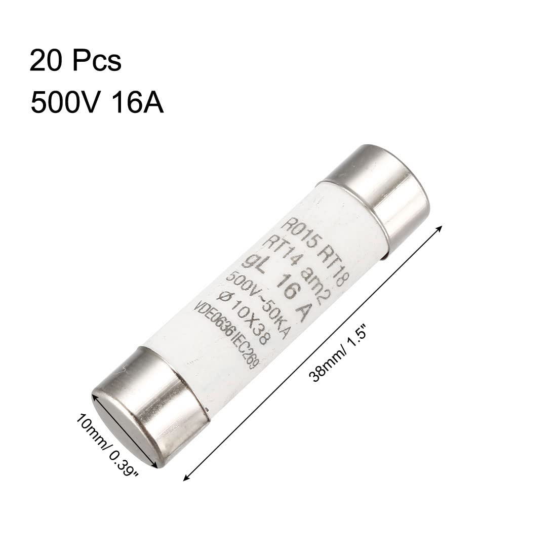 20-21FLOW FUSE サイズL(26.5〜28.5) uxcell 20 Pcs 500V 16A Cylinder Cap Ceramic Time-delay Slow Blow