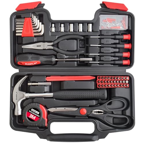 Gunpla 131pcs Hand Tool Kit Maintenance Repair Professional DIY Fixing Screwdrivers Measuring Tape Scissors Household Set with Storage Blow Case Toolbox for Home Furniture Carpenter Mechanics Garage
