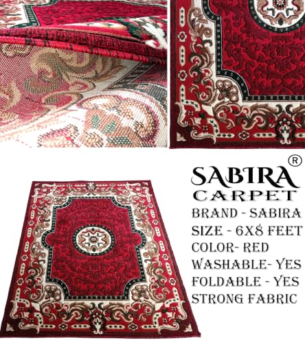 Image of SABIRA Carpet Modern Floral Area Rug Large Carpet for Living Room, Bedroom & Dining Room, Washable, Non-Slip, RED Color (6X8)