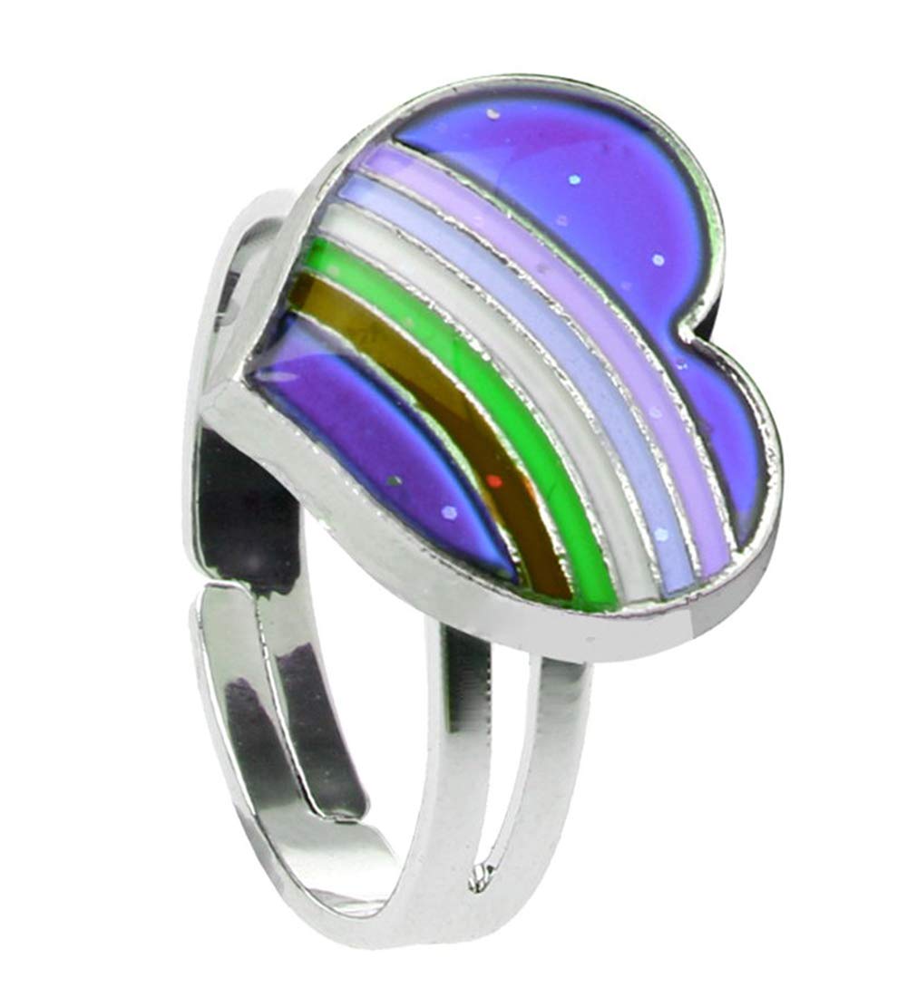 Acchen Mood Ring Rainbow Heart Color Changing Emotional Feeling Adjustable Size Mood Rings(Rainbow Heart)