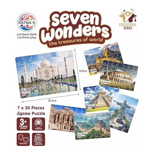 Image of Ratna's 7 Wonders of The World Jigsaw Puzzle | 7 x 35 Pieces Different Jigsaw Puzzles Size 26.3 x 18.8 cm with an Information Guide Inside