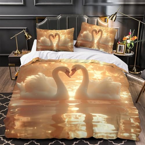 Ensemble de literie imprimé cygnes en microfibre douce King - 4