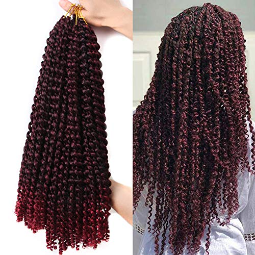7 Packs Passion Twist Crochet Hair Afro Water Wave 18 Inch T1B Burgundy Long Bohemian Crochet Braid Synthetic Passion Twist 22 Stands 80g/pack Red Curly Kanekalon Hair Extension (water wave, T/BUG)