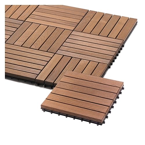 iWerk® – Holzfliesen Thermo-Esche [Lange Lebensdauer] | Bodenfliesen aus Echtholz mit EASY KLICK-SYSTEM | Robuster Bodenbelag für Terrasse, Balkon & Garten | Made in Europe | 30 x 30 cm