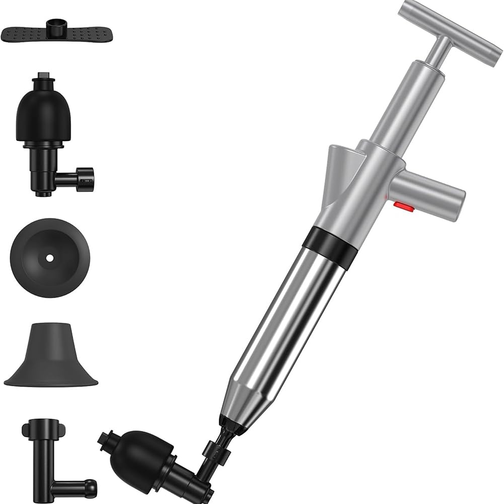 UDSKNV[KSL High Pressure Air Plunger,Upgraded with Barometer, Stainless Steel Drain for Clogged Toilets, Sink
