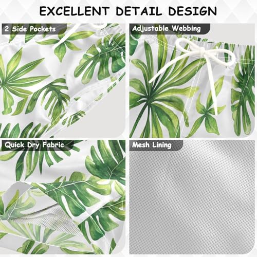 Pigsaly Boys' Swim Board Shorts Watercolor Palm Leaves Boy's Swim Trunks Kids Swimwear M3