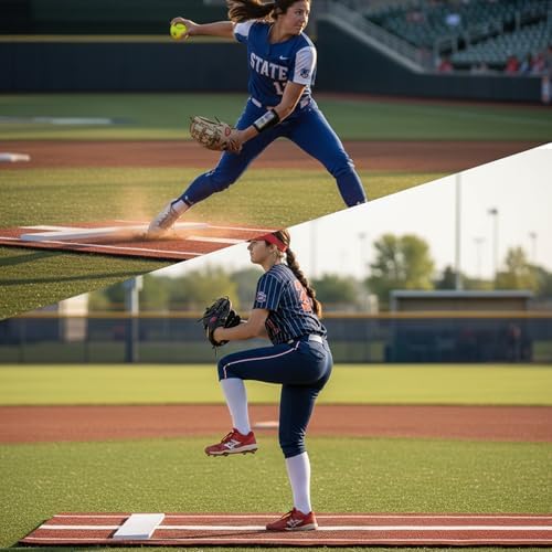 Image of Softball Pitching Mat 10' x 3' with Pitching Mound-Green /Red