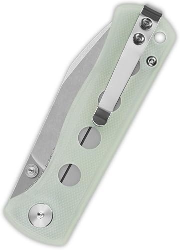 Miniatura 7 de QSP CUCHILLO CANARIO CARPETA CUCHILLO DE BOLSILLO, HOJA AGUJADA 14C28N CON MANILLAS G-10 DE COLORES (hoja lavado a la piedra, mango G-10 de jade)