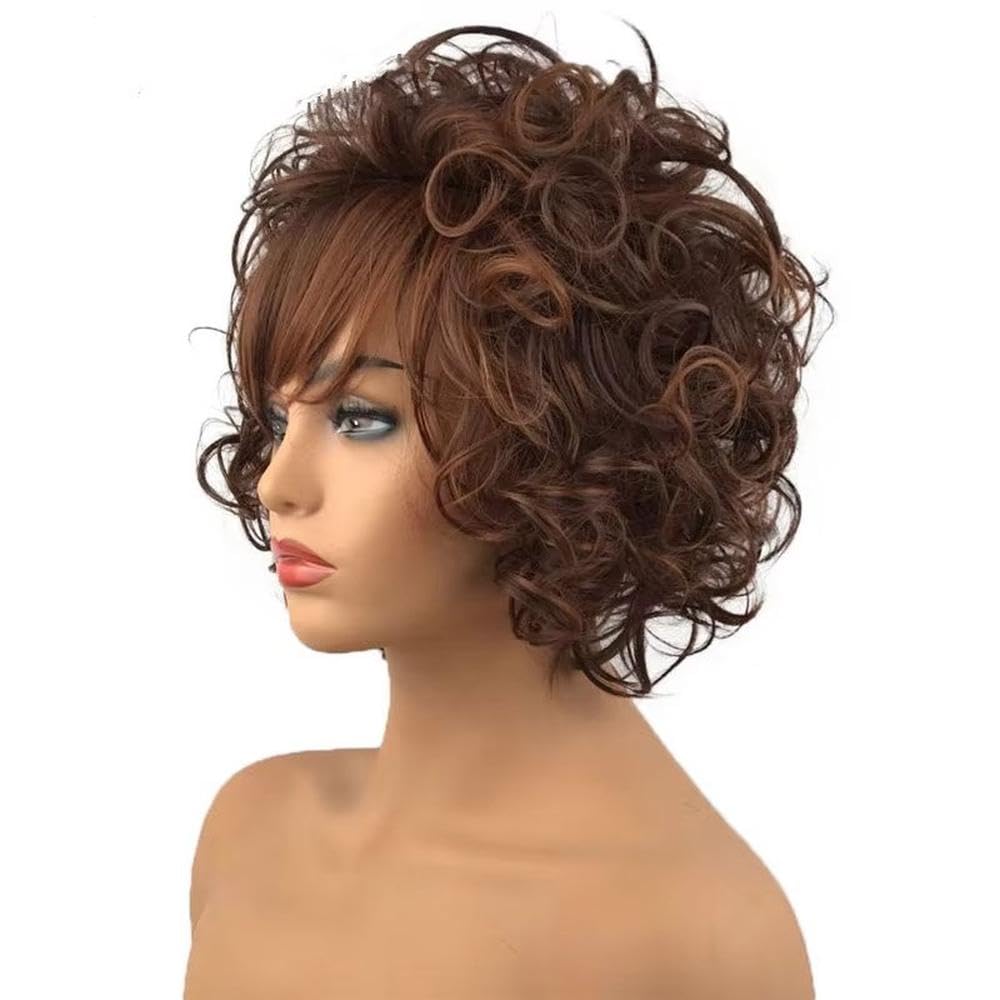 Haarpflege Kurze Lockige Perücke Für Damen Rotbraune Perücke Mit Pony 20,3 Cm