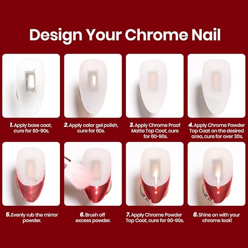Image of Beetles Gel Top Coat for Chrome Nail Powder, 15ml Chrome Top Coat,15ml Matte Top Coat with Red Green Mirror Chrome Powder Shiny Gloss No Wipe Long Lasting Soak Off Nail Lamp for Nails Art