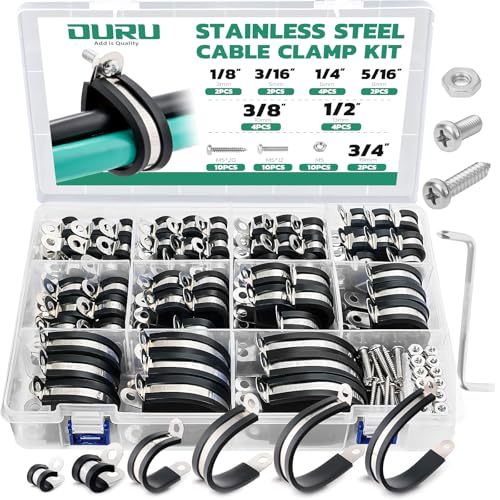 OURU Kit surtido de 150 abrazaderas de cable con tornillos, 11 tamaños: 3/40.6 cm, 1/10.2 cm, 5/40.6 cm, 3/20.3 cm, 1/5.1 cm, 5/20.3 cm, 3/10.2 cm, 2.5 cm, 1-1/10.2 cm 1-1/5.2 cm 1 cm 1 Abrazadera de