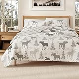 Great Bay Home Lodge Bedspread Full/Queen Size Quilt with 2 Shams. Cabin 3-Piece Reversible All Season Quilt Set. Rustic Quilt Coverlet Bed Set. Wilderness Collection (Moose - Grey)