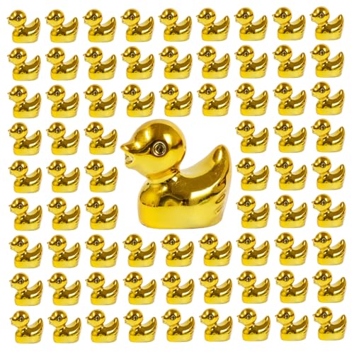 ResinGlow 120PCS Bulk Mini Duck Figurines, Gold Plated Decorative Small