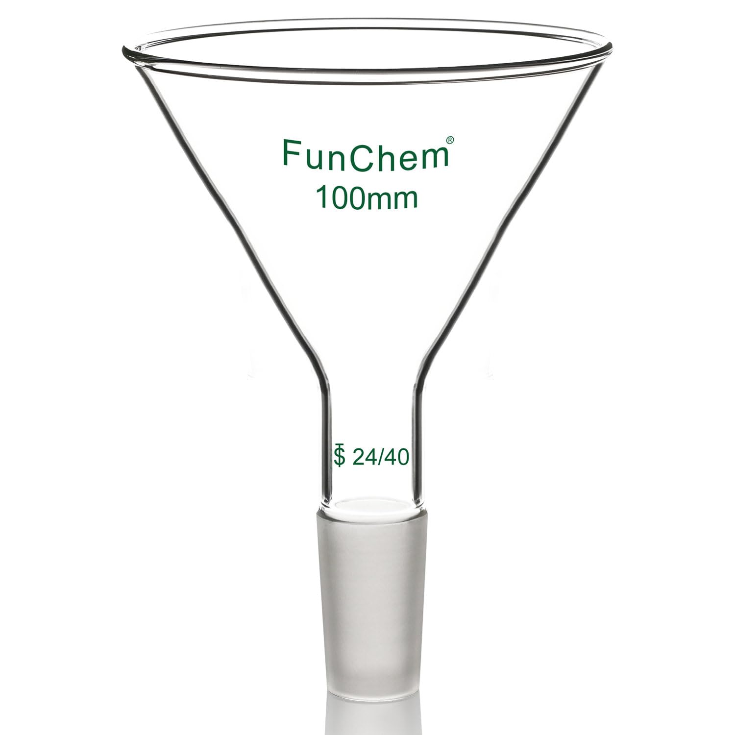 FunChem Glass Short Stem Powder Funnel with O.D. 100 mm at Top, Durable Borosilicate Glass Filter with 24/40 Inner Joint