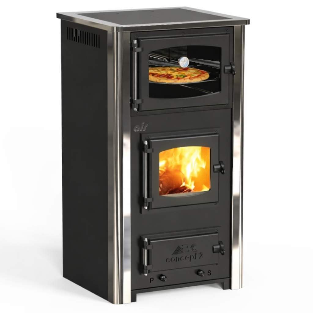 Kaminofen mit Backfach und Herdplatte ABC Concept 2 Air Mini Mehrfachbelegung Holzofen 10 kW Kamin Ofen Holz Werkstattofen Schwedenofen Hüttenofen Heizofen Holzofen