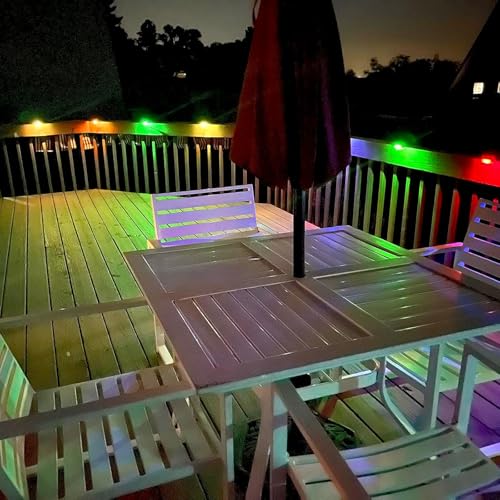 Image of DenicMic plastic 16 Pack Waterproof LED Solar Step Lights for Outdoor Decks, Railing,Stairs, Step, Fence, Yard, and Patio Christmas Decoration Lights(Color Changing) | Step Fence Patio Yard Stair Railling Pool Side Balcony Front Porch Outside Deck Lighting Decorative 5 Lumen ABS Brown Shell