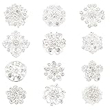 PH PandaHall 12種 ブローチ ラインストーン 花 ブローチ レディース 花輪 コサージ おしゃれ ボタン レトロ 合金製バッジ 七五三 母の日 プレゼント 卒業式 入学式 結婚式 入園式 白色