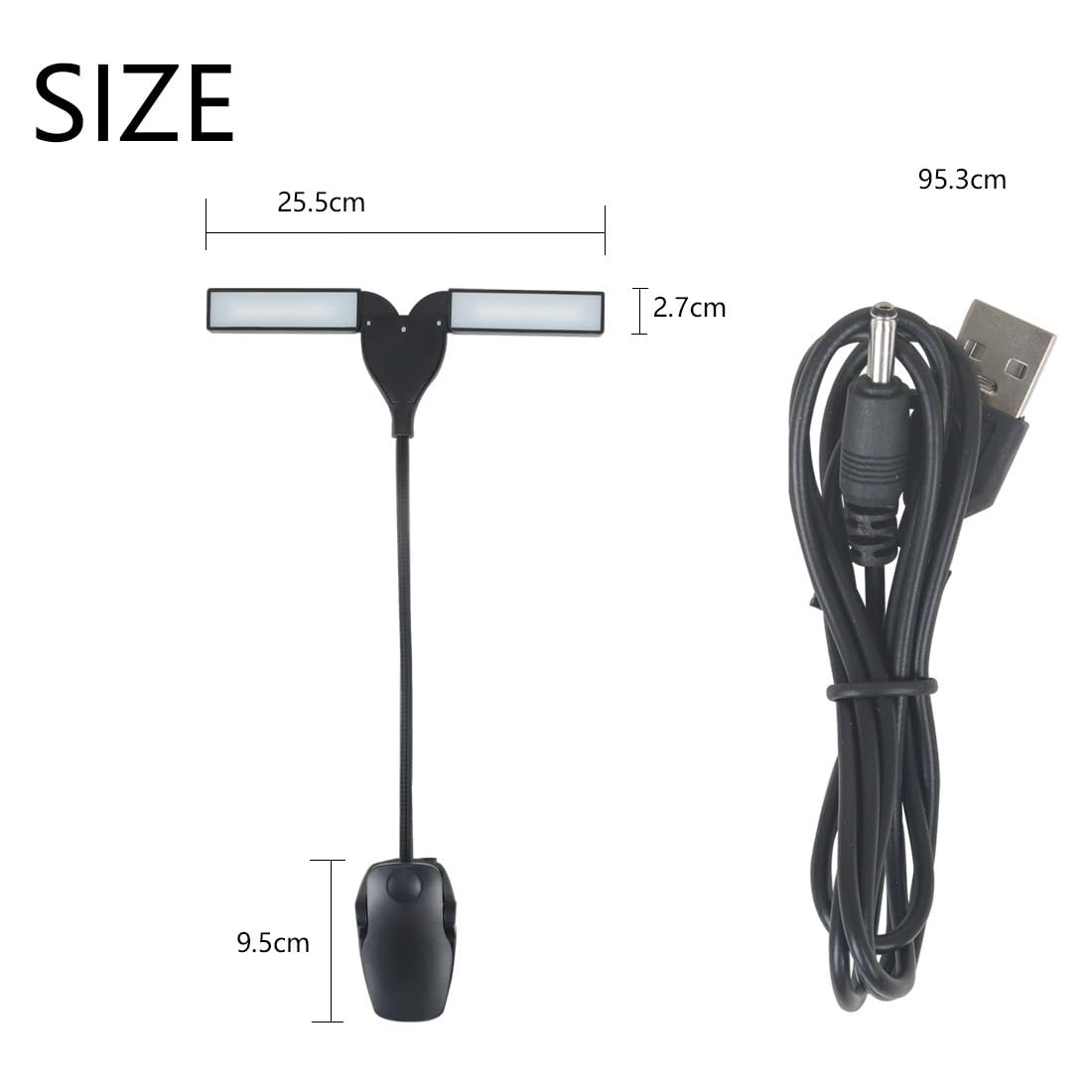Lampada portatile flessibile a LED a clip e leggio musicale, design pieghevole, luce da viaggio con luminosità regolabile e batteria ricaricabile USB