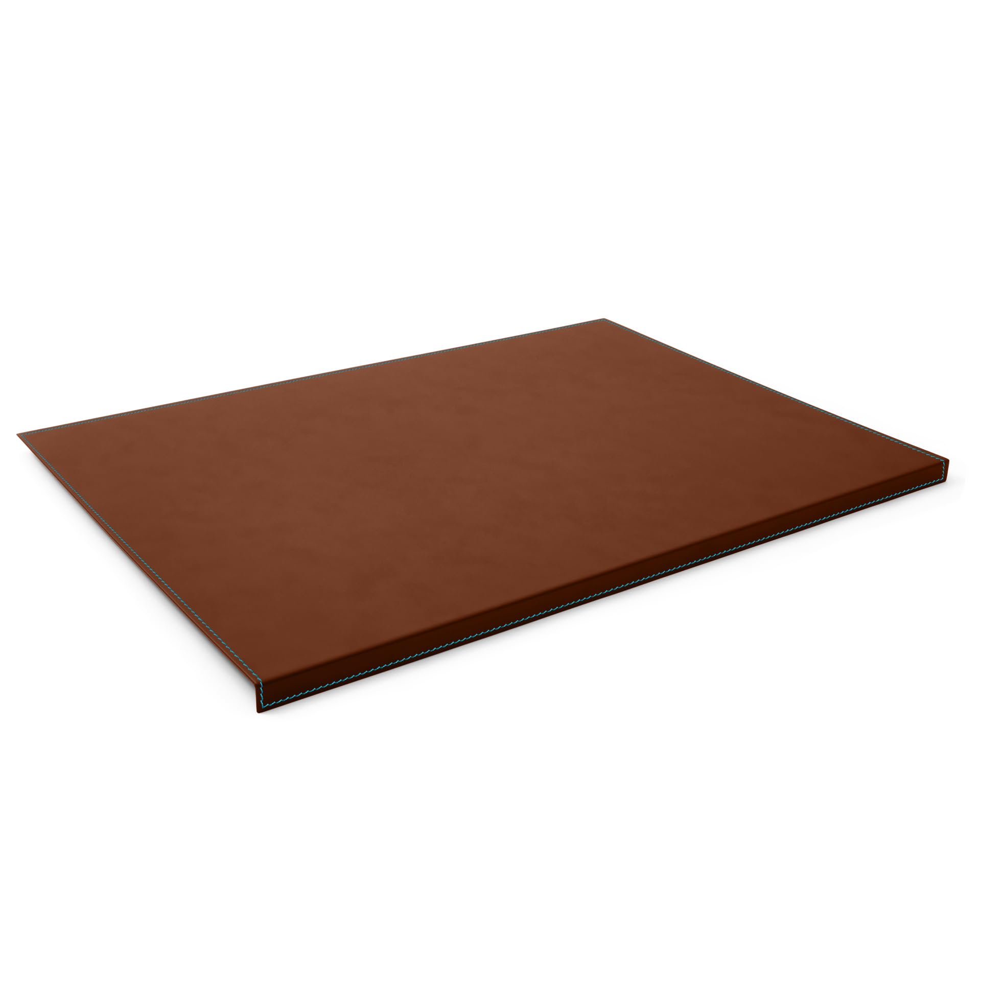 Eglooh - Calliope Deluxe - Desk Mat for Office Made of Orange Brown Leather cm 70x50 - Blue Stitchings, Resistant Core Made of Steel with L-Shaped Profile, Non-Slip Bottom - Made in Italy โ image 1