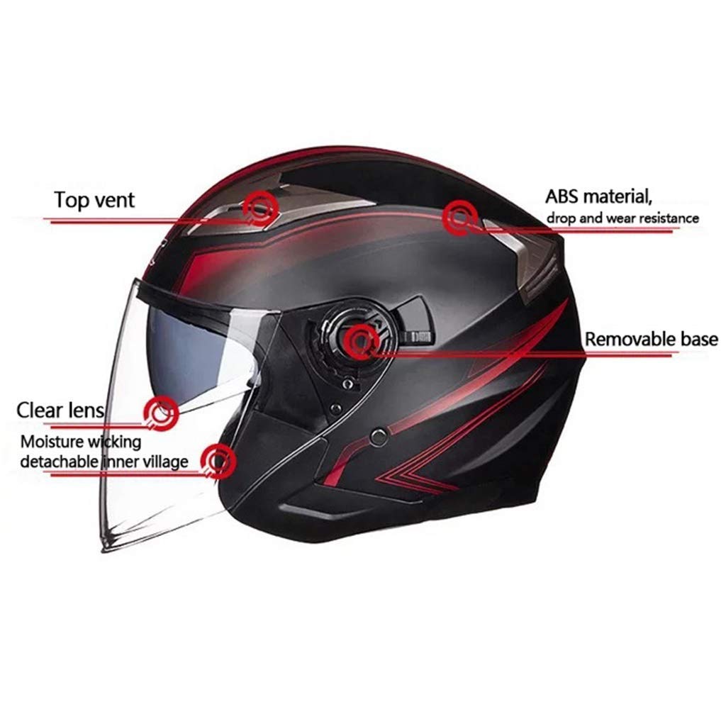 BGMKE Kask motocyklowy 3/4, z certyfikatem DOT, kask retro z podwójną ochroną przed słońcem, kask typu Open Face Cruiser do rowerów Cruiser Choped, skutera, M-XL (55-61 cm)