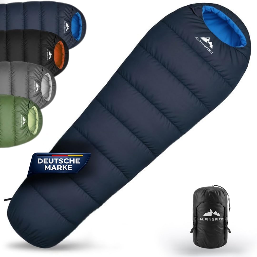 AlpinSpirit Schlafsack [Ultraleicht] 3 Jahreszeiten Sommer & Winter, kleines Packmaß, Komfort, 210x75 cm, leicht & kompakt für Outdoor, Camping, Hiking & Festival, Mumienschlafsack