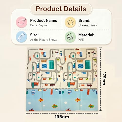 Image of StarAndDaisy Baby Mats for Floor /Play Mat for Babies, Infants & Toddlers with Double Sided Water Proof /Baby Play Mat for Kids Playing 20MM Reversible & Foldable Design -Jungle