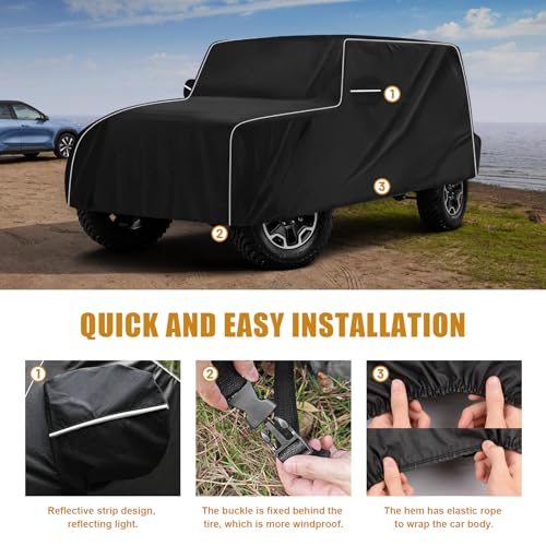 Image of MAIKER Car Cover Waterproof All Weather Compatible with Jeep Wrangler JK & JL 4 Door 600D Oxford Cover Full Cover Protect from Sunshine, UV, Snow, Rain, Wind, Scratch Resistant Black
