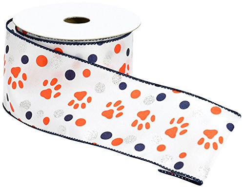 Caffco International Wired Edge Satin Ribbon, Paw Print Dot Design