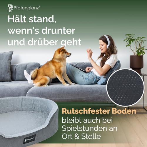 Pfotenglanz Orthopädisches Hundebett Hundekorb mittelgroße Hunde Hundekissen waschbar mit Kaltschaum Matratze in grau. 85x65 cm Hundesofa rutschfest Körbchen Hund Tier Kuschelbett flauschig rund (S)