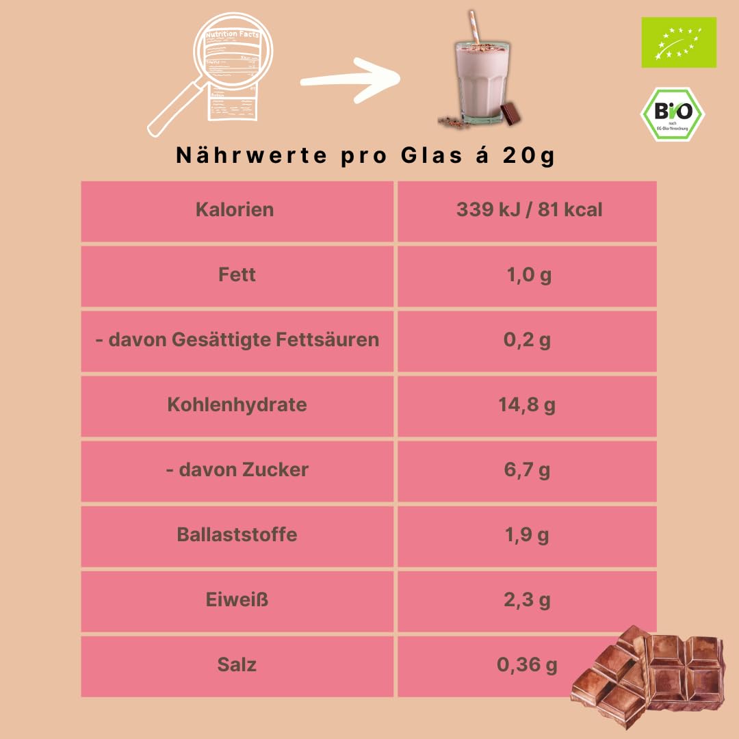 süssundclever.de® Bio Haferdrinkpulver Schokolade | 800g | mit Dattelsüße | vegan | 8l Haferdrink Schokolade | Ohne Zuckerzusatz oder Aromen | Vegane Schokomilch | Hafer-Kakao