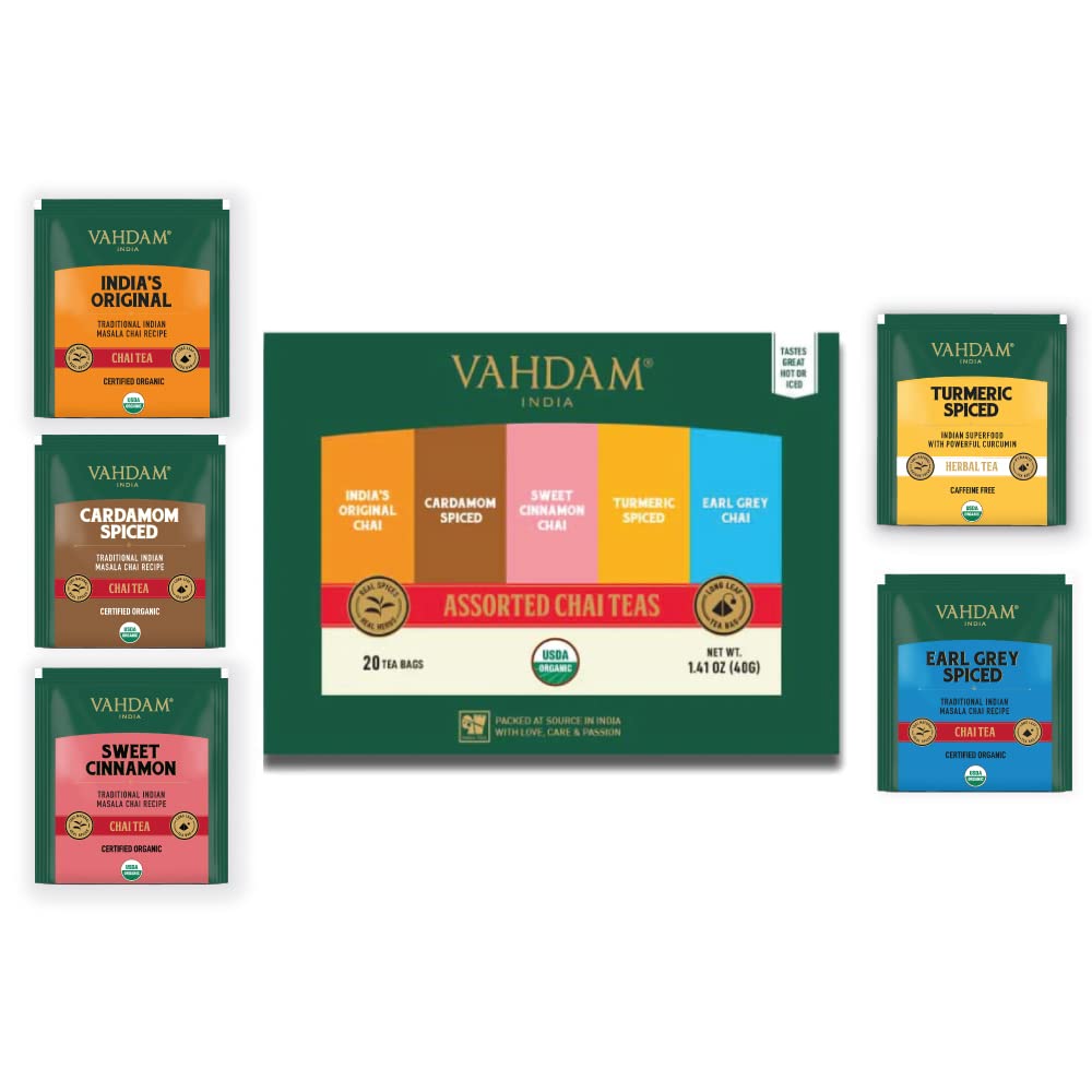 Buy VAHDAM, Chai Tea Sampler, 20 Tea Bags Tea Variety Pack Assorted