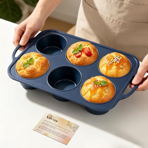 Jumbo Silicone Muffin Pan with Frame Non Stick Large Cupcake Baking Tin
