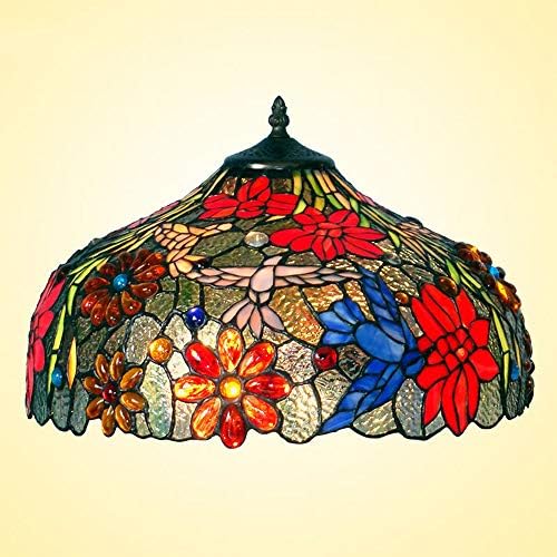 Retro Tiffany Style Table Lamps, Wide 16 Inch Victorian Stained Glass Humming Bird Pattern Lampshade Desk Antique Night Light Metal Base for Bedroom Bedside End Nightstand Light E26/E27*2