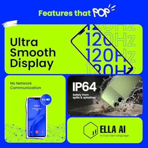 Image of POP X (Chilly Green, 4GB+64GB) | 120Hz 6.74 inch Smooth Display| IP64 Protection & Drop Resistant | No Network Communication* | AI Active Noise Cancellation | AI Song Identification |AI Flash Snap|5000mAh