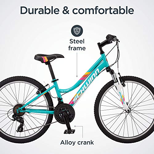 Schwinn High Timber Mountain Bike for Youth Boys Girls, 24-Inch Wheels, 21-Speeds, Front Suspension, Steel Frame and Alloy Linear Pull Brakes, Teal - Image 5