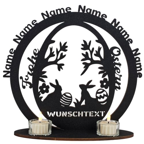 Waluna® Osterbaum Lebensbaum Osterdeko personalisiert mit bis zu 6 Namen Familienbaum mit Wunschtext Stammbaum mit Kerzen in 12 Farben Tischdeko