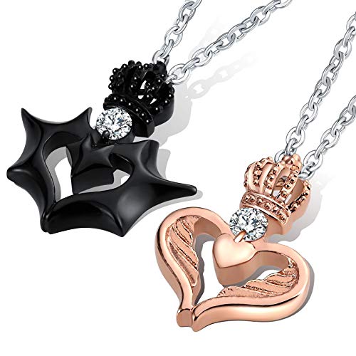 Aienid Couple Necklace Set For His And Hers Queen And King Necklaces Stainless Steel Devil And Angel Crown #TOP3