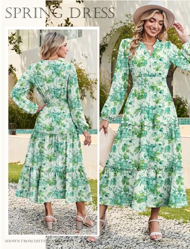 Image of GRACE KARIN Women's Floral Maxi Dress 2026 Fall Long Sleeve V Neck Empire Waist A Line Flowy Dress with Pocket