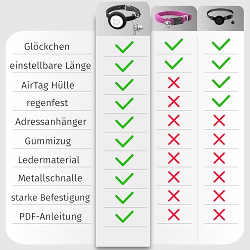 Katzenhalsband AirTag Mit Gummizug - Leder Halsband Mit Glocke, Namen und GPS Tracker Ohne ABO - Sicheres Katzenband Mit 30Sch