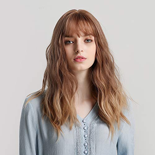 Esmee Mix Blonde Color Long Water Wavy Hair Synthetic Wigs with Bang for Women Natural or Party African American