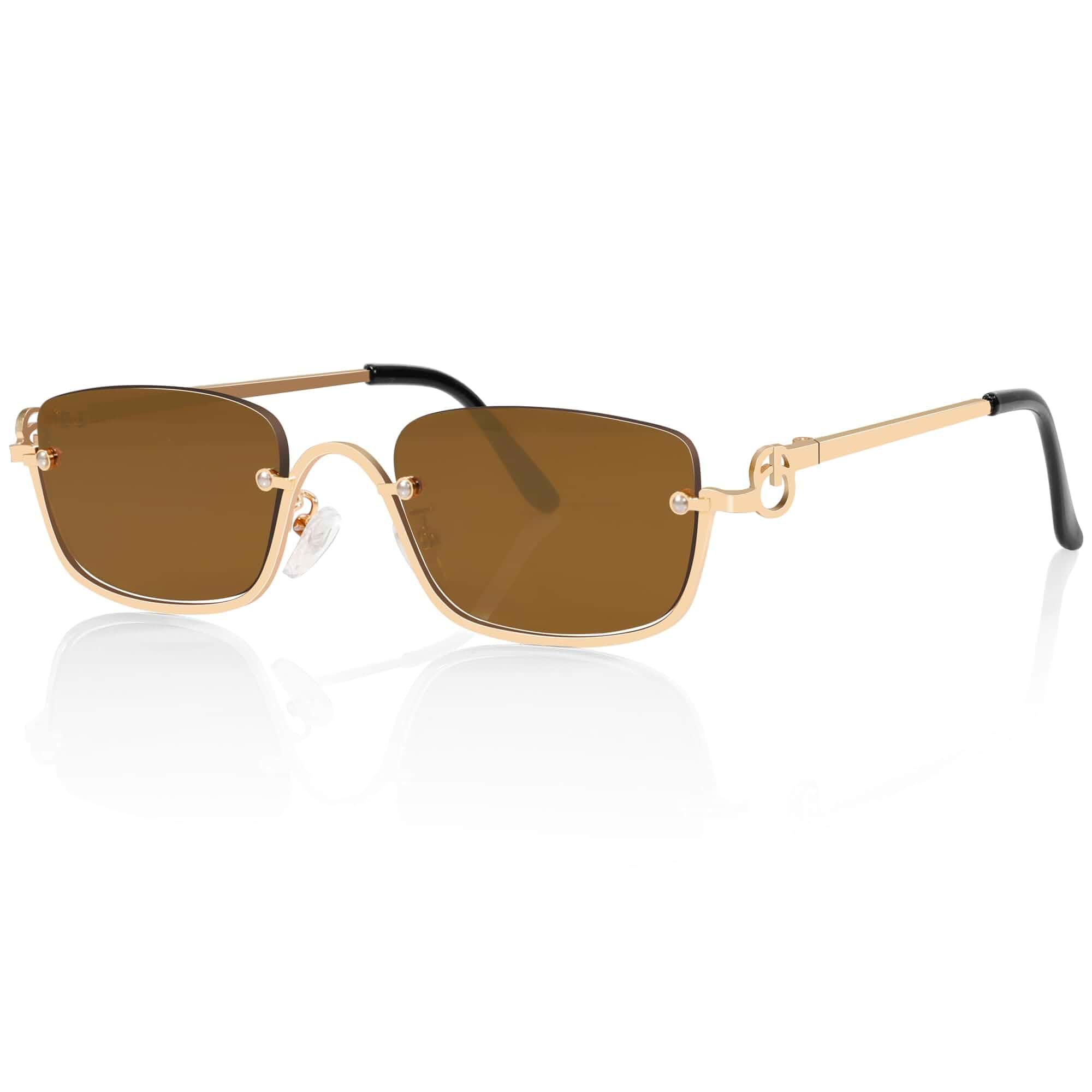 TYA Retro Y2k Sunglasses for Women Men Trendy Semi-Rimless Sun Glasses Irregular Narrow Gold Sunnies UV400 Travel Beach Essentials