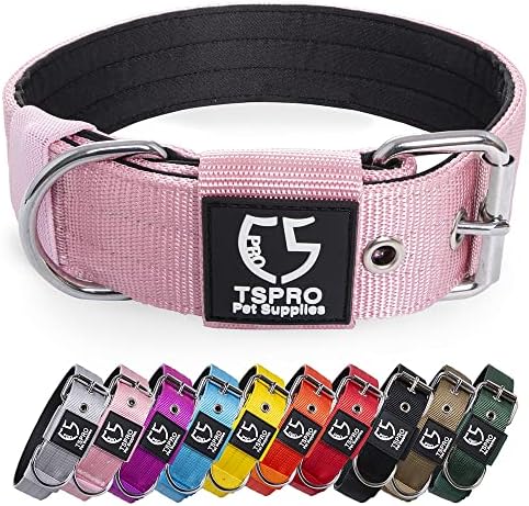 TSPRO Tactical Dog Collar 1.5 inch Wide Dog Collar Military Grade Strong Dog Collar Thick Dog Collar Heavy Duty Metal Buckle Dog Collar(Pink-L)