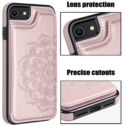 MMHUO for iPhone 7/8/SE 2020/SE 2022 Case with Card Holder,Flower Magnetic Back Flip Case for iPhone 7/8/SE 2020 Wallet Case Women,Protective Case Phone Case for iPhone 7/8/SE 2020/SE 2022,Rose Gold - Image 5