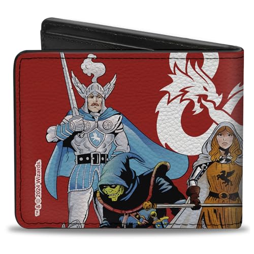 Buckle-Down Dungeons & Dragons Wallet, Bifold, Dungeons and Dragons Action Figure Group and Ampersand Red, Vegan Leather2