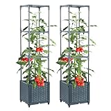 Sekcen 2 Pack Tomato Planter Box with Trellis Raised Garden Bed Planter Box Self Watering Cucumber Patio