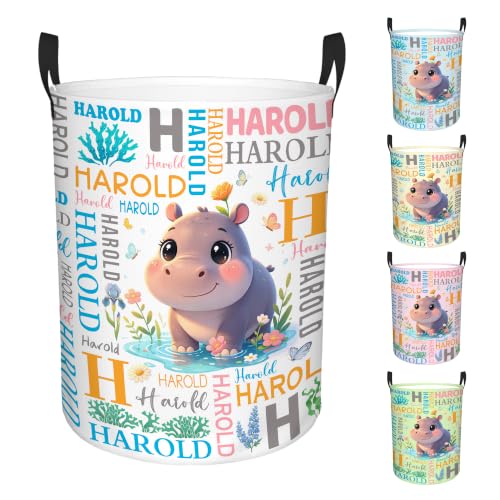 Image of Custom Hippo Laundry Hamper, Personalized Laundry Basket with Name, Customized Dirty Clothes Basket for Clothes Toy Bathroom Bedroom Storage,S-16.5 inchX 13.8 inch
